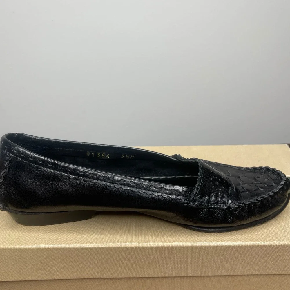 Vintage Italy‎ Cole Haan Suzette Black Leather Woven Loafers Flats Womens 5.5 M